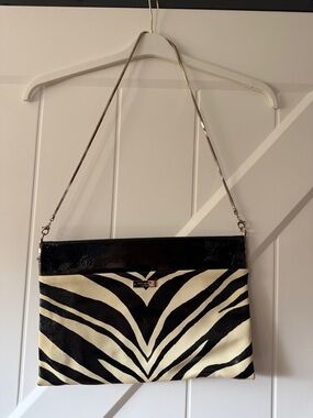 kate spade Black and White Zebra-Print Clutch with Chain